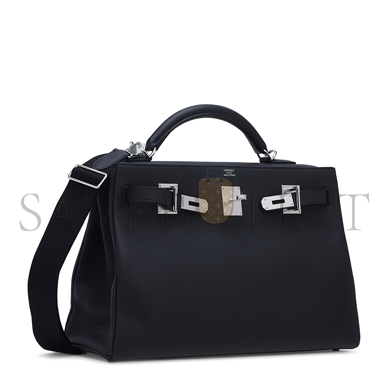 HERMES BLACK TOGO LEATHER MAXI KELLY 42 WITH PALLADIUM HARDWARE 19271 (42*27*17cm)